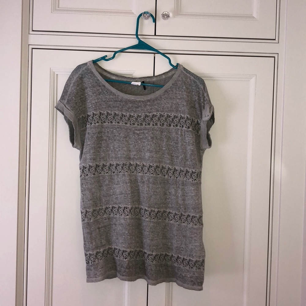 Anthropologie gray shirt sleeve linen top size M
